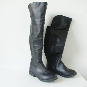 Black over the knee stretch faux leather boots